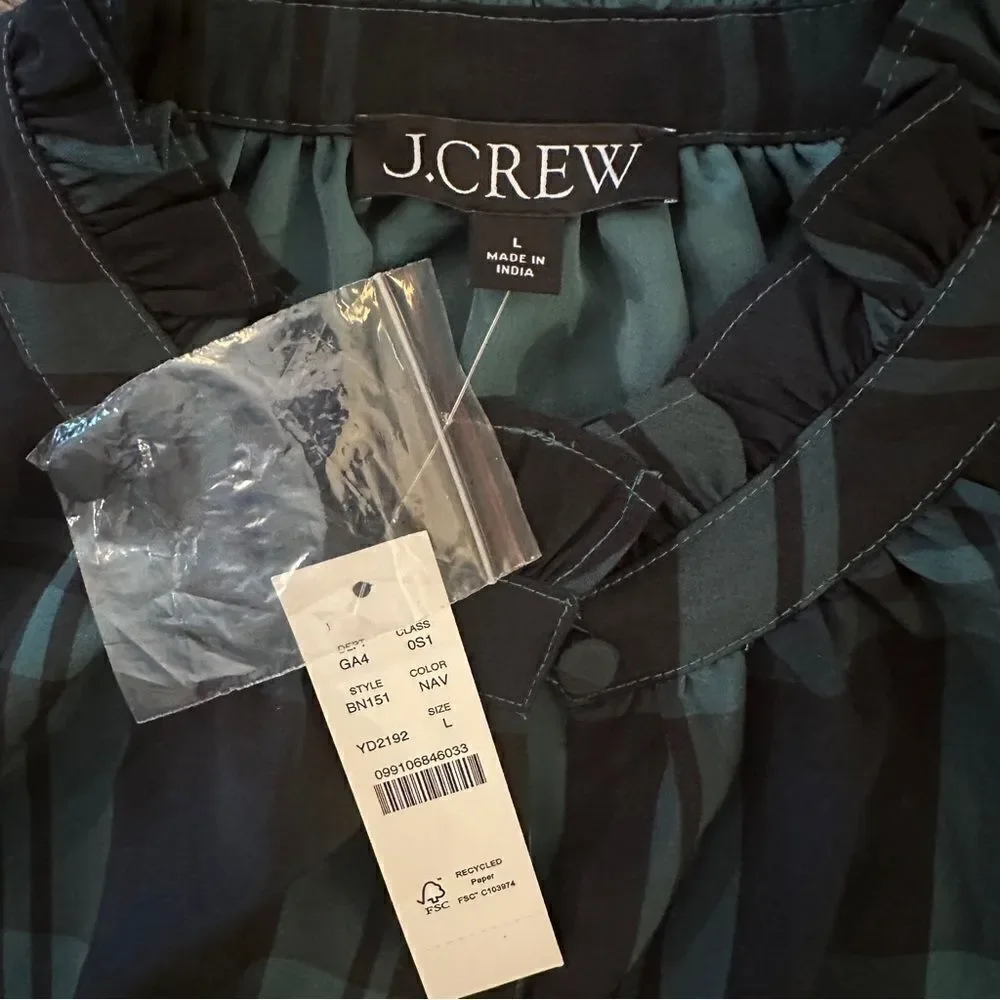 J. Crew Ruffle puff-sleeve dress in Black Watch tartan New